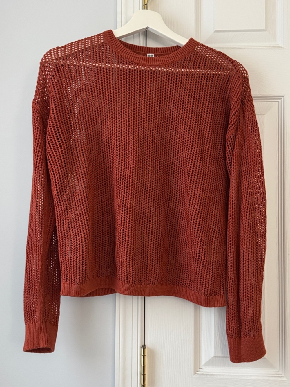 Uniqlo Open-Knit Crewneck Sweater in Rust